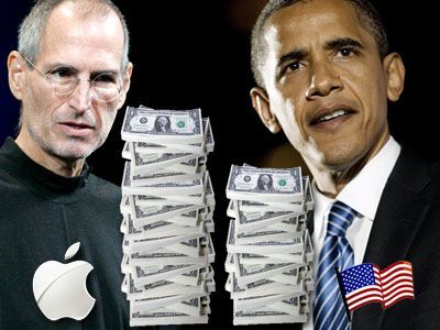 
	Steve Jobs l-ar putea imprumuta pe Obama. Apple are o rezerva financiara mai mare decat cea a statului american
