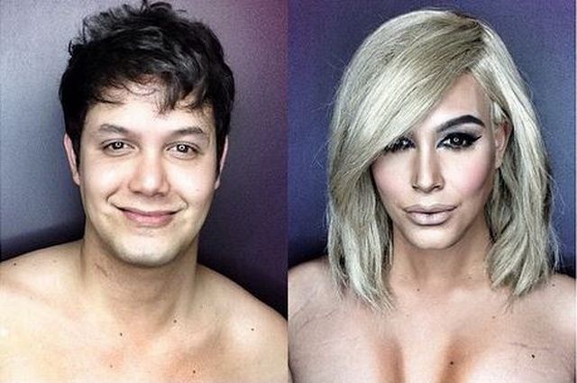 Fotografiile INAINTE si DUPA machiaj care fac senzatie online. Cum se transforma un barbat in Kim Kardashian sau Elsa