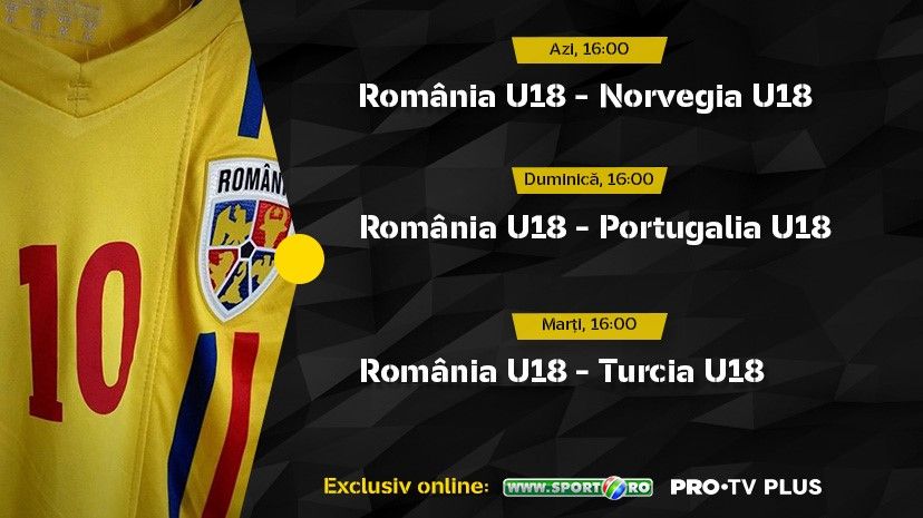 
	protvplus.ro și sport.ro vor transmite în exclusivitate meciurile României U18 de la turneul de pregătire din Spania!
