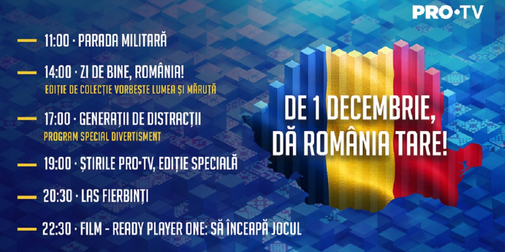 Program PRO TV de 1 Decembrie. De Ziua Națională, tu faci ca România să fie un popor