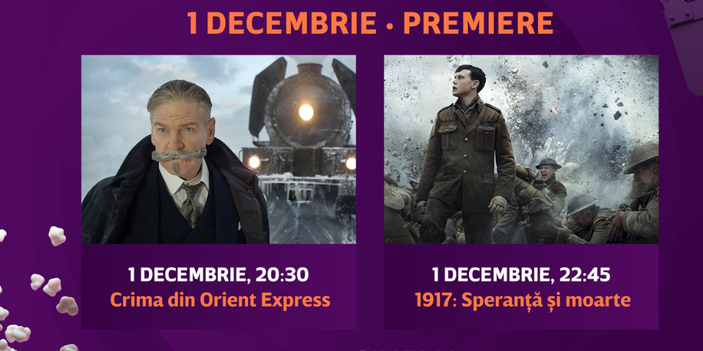 De 1 decembrie, sărbătorește filmul tău la PRO Cinema! Două premiere: Crima din Orient Express și 1917: Speranță și moarte